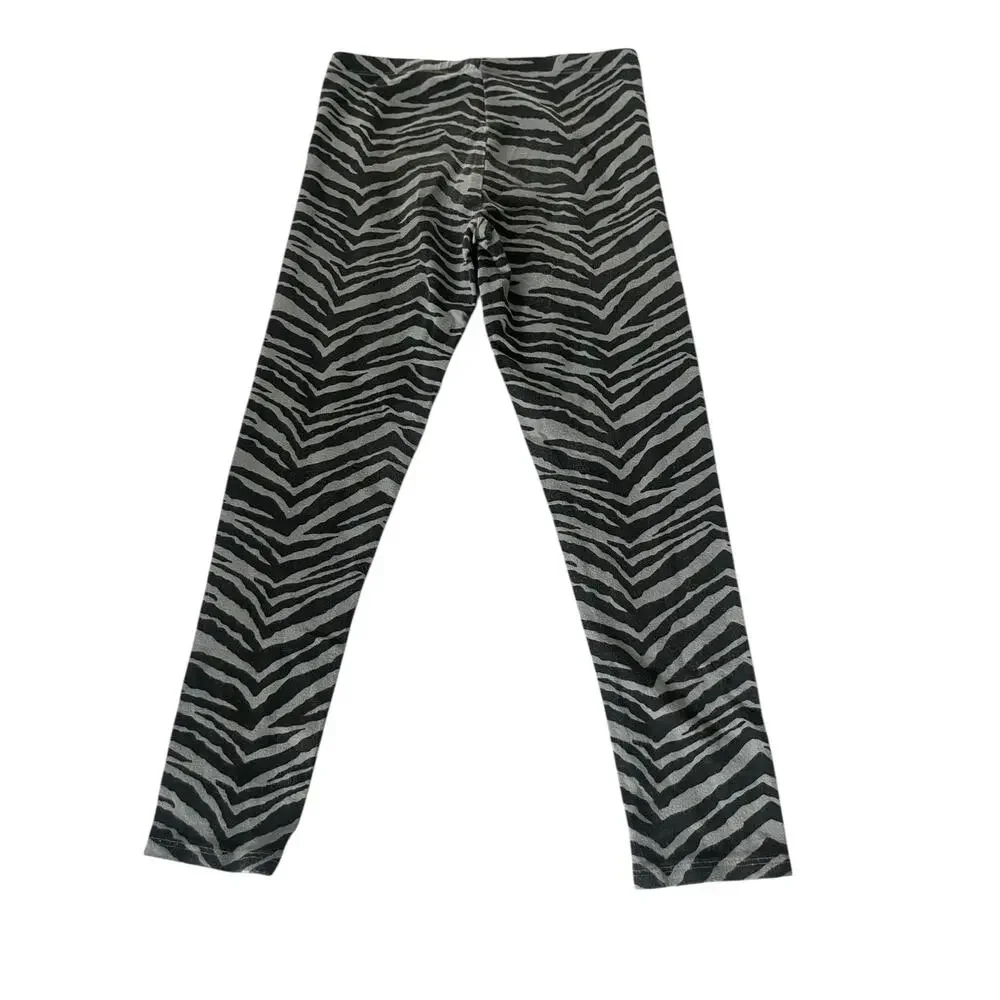 Faded Glory Girls Black Gray Zebra Animal Print Leggings Youth Size Medium 7-8